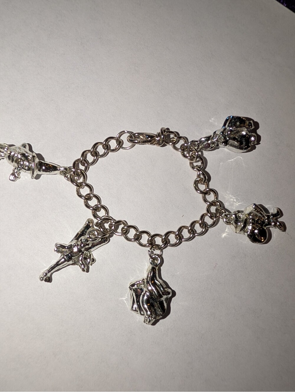 Silver Tone Charm Bracelet with Unique Character Charms
